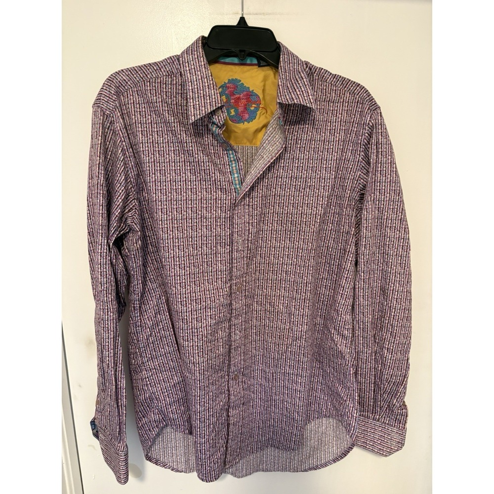 Robert Graham Paisley Embroidered L/S Multi-Color Striped Dress Shirt Size M